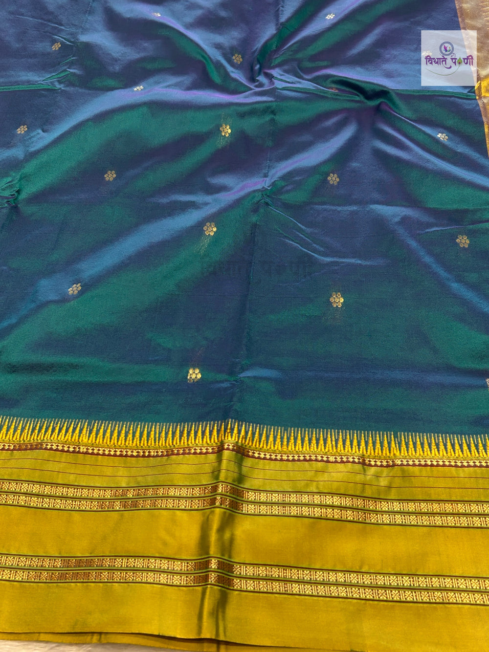 Narayanpeth Single Ply Pure Silk Saree- Sea Green
