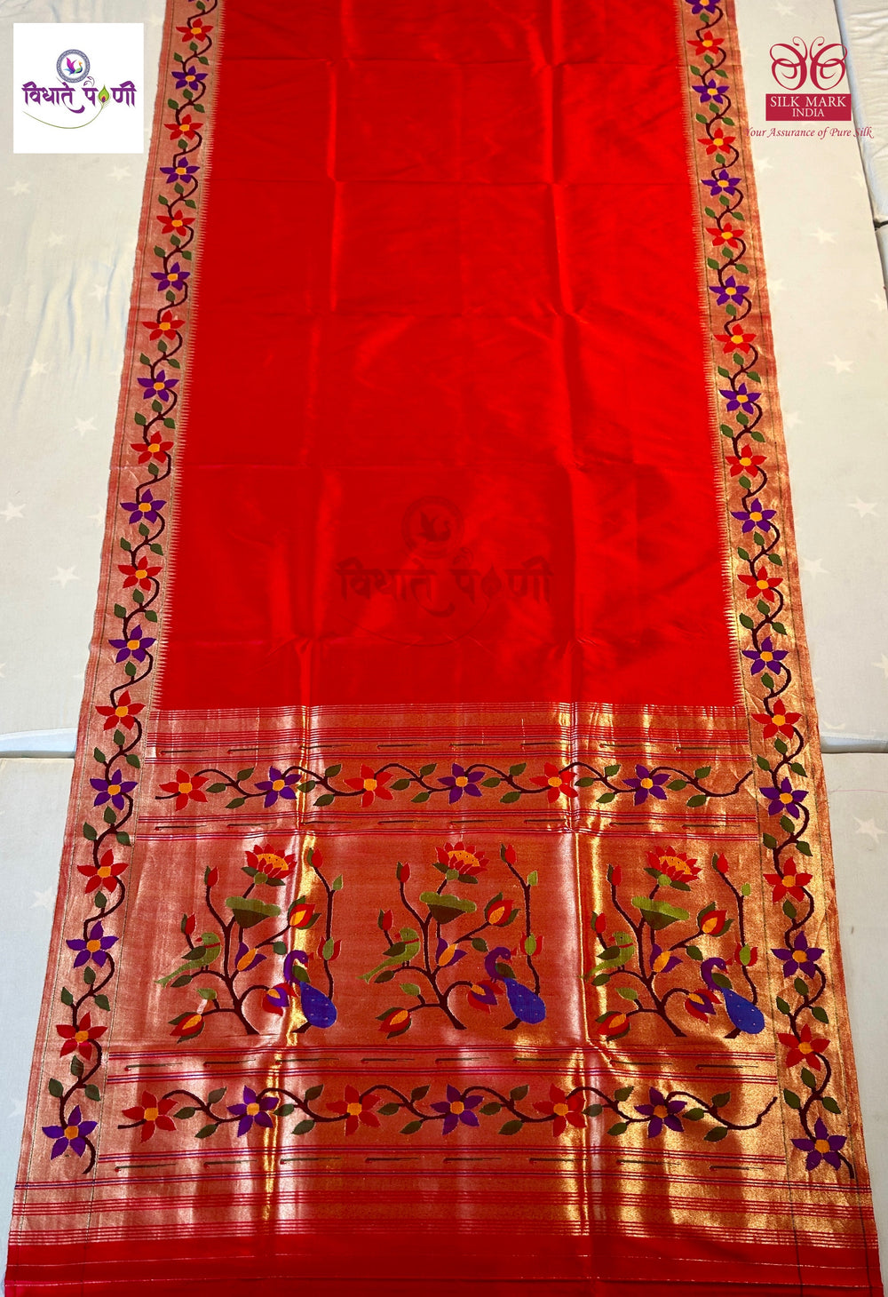 Handloom Pure Silk Sadafuli Brocade Paithani Saree- Red