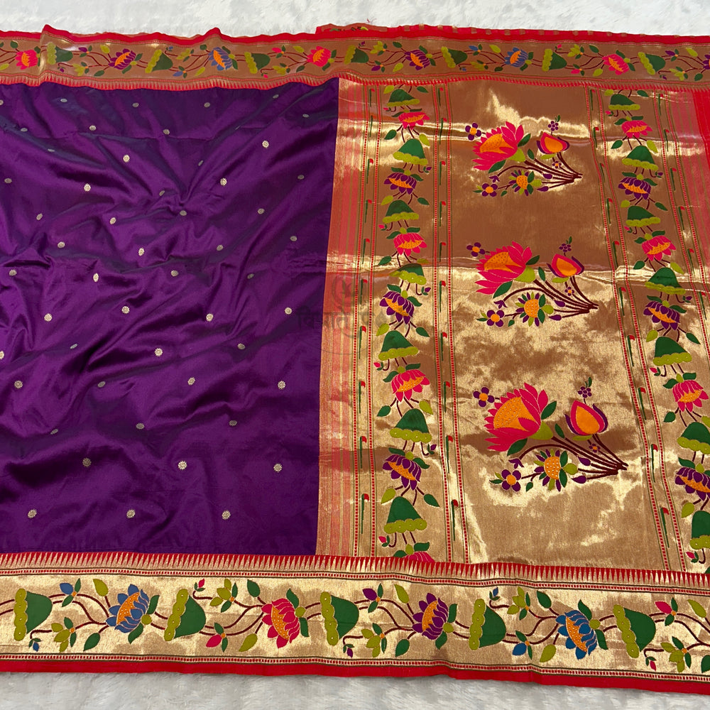 Lotus Border Soft Silk Paithani Sarees - Purple