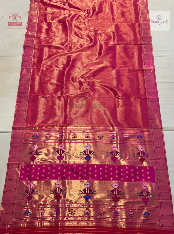 Handloom Pure Silk Single Munia Paithani Saree - Stripes