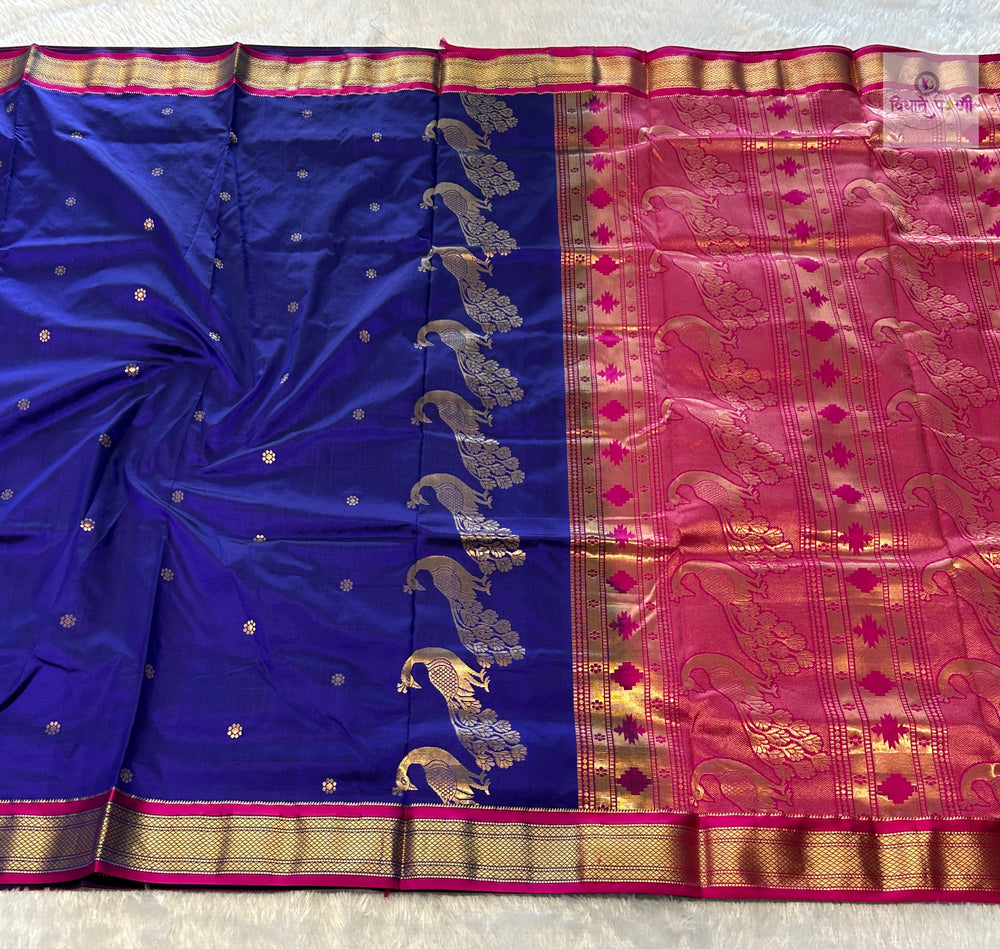 Powerloom Pure Silk Nauvari Paithani Saree- Blue