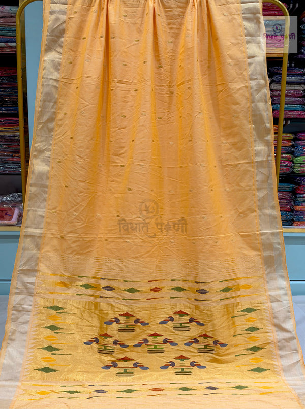 Handloom Pure Cotton Paithani Saree- Double Pallu- Peach