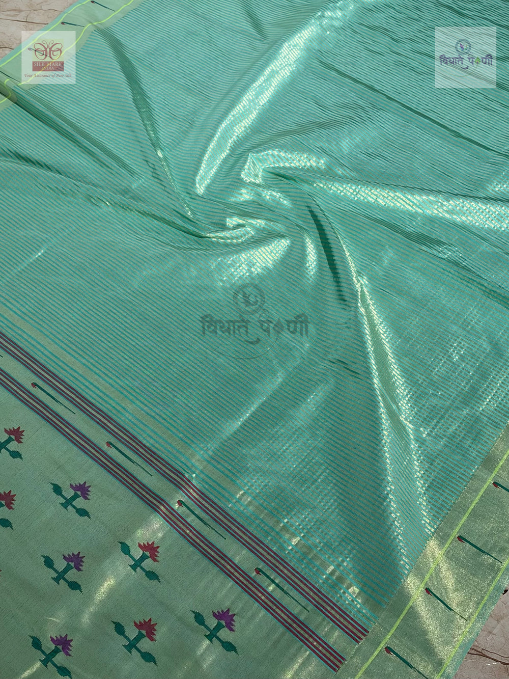 Handloom Pure Silk Single Munia Paithani Saree - Asawali Pallu