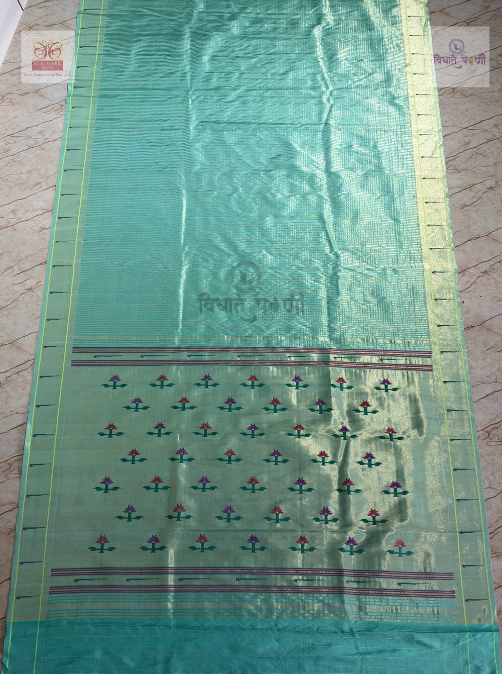 Handloom Pure Silk Single Munia Paithani Saree - Asawali Pallu