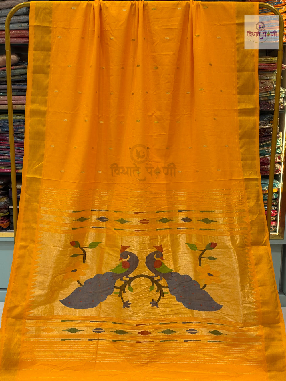 Mango handloom pure cotton Paithani saree with designer peacock pallu – full saree