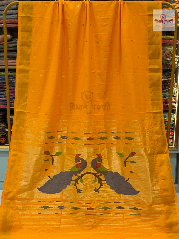 Mango handloom pure cotton Paithani saree with designer peacock pallu – full saree