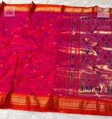 Handloom Pure Silk Double Pallu Paithani Saree - Red-Pink Mix