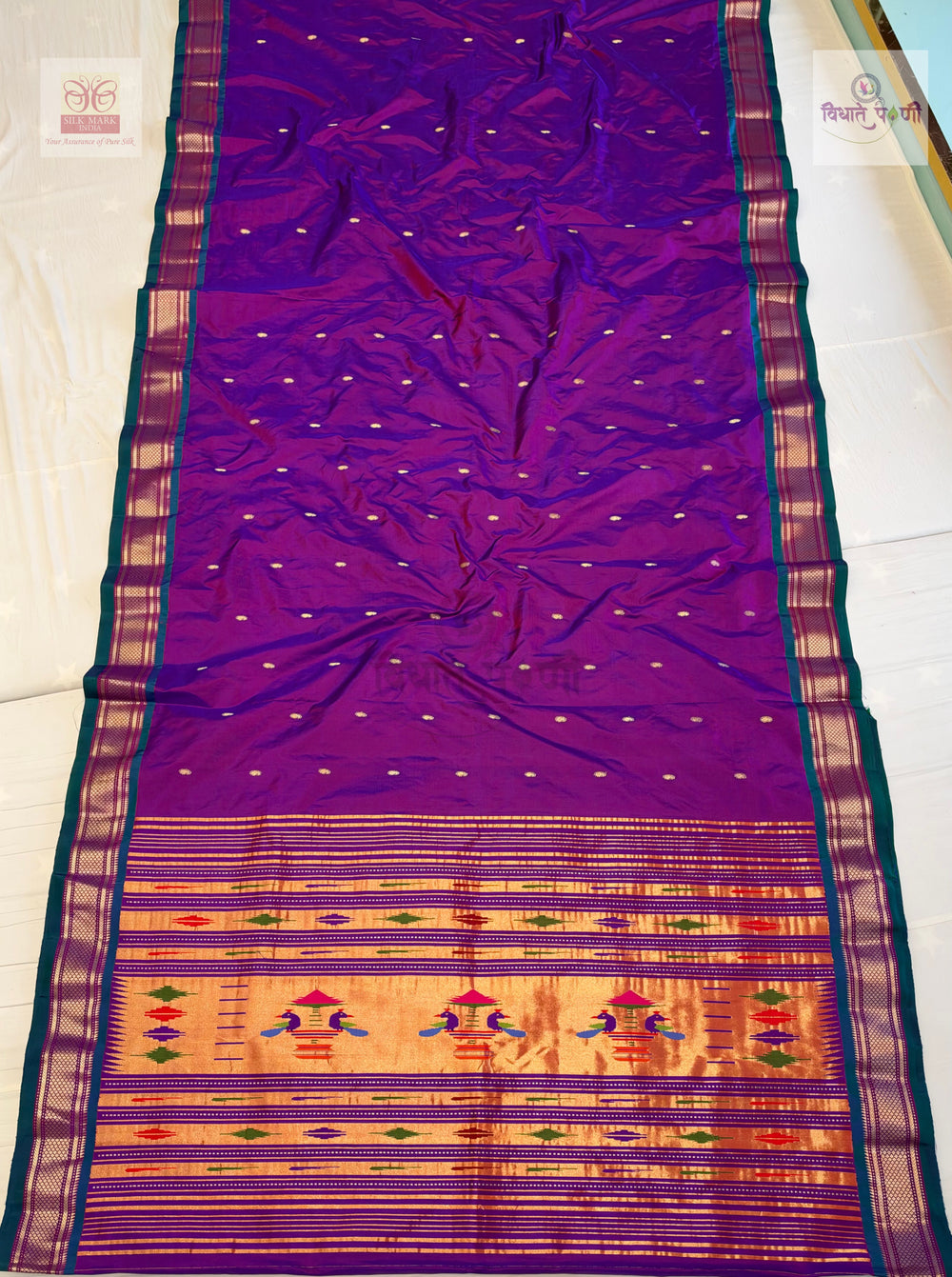 Handloom Pure Silk Single Pallu Paithani Saree- Purple