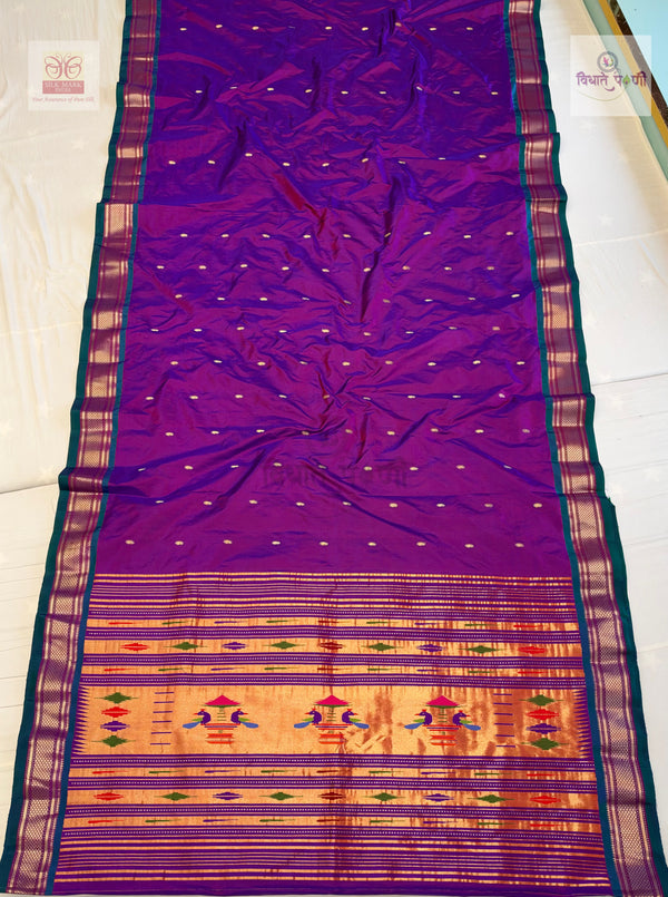 Handloom Pure Silk Single Pallu Paithani Saree- Purple