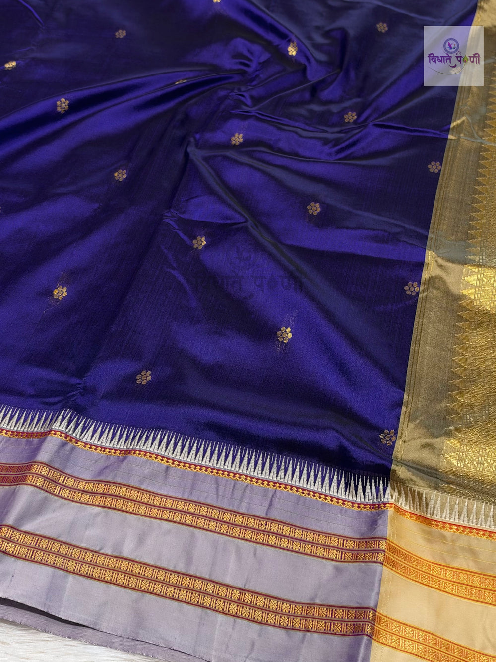 Narayanpeth Single Ply Pure Silk Saree - Purple White