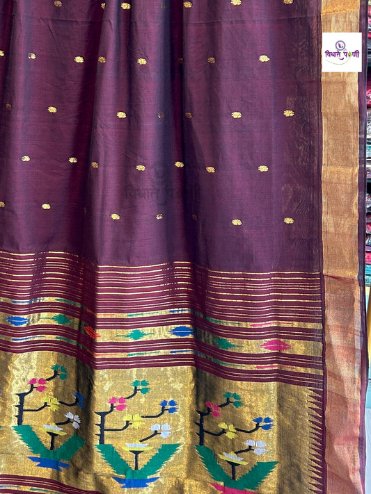 Handloom Pure Cotton Paithani Saree- Asawali Pallu