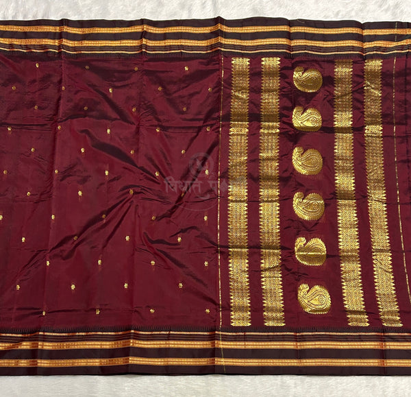 Narayanpeth Single Ply Pure Silk Saree - Marron