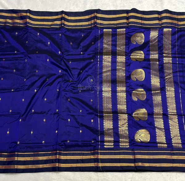 Narayanpeth Single Ply Pure Silk Saree - Blue