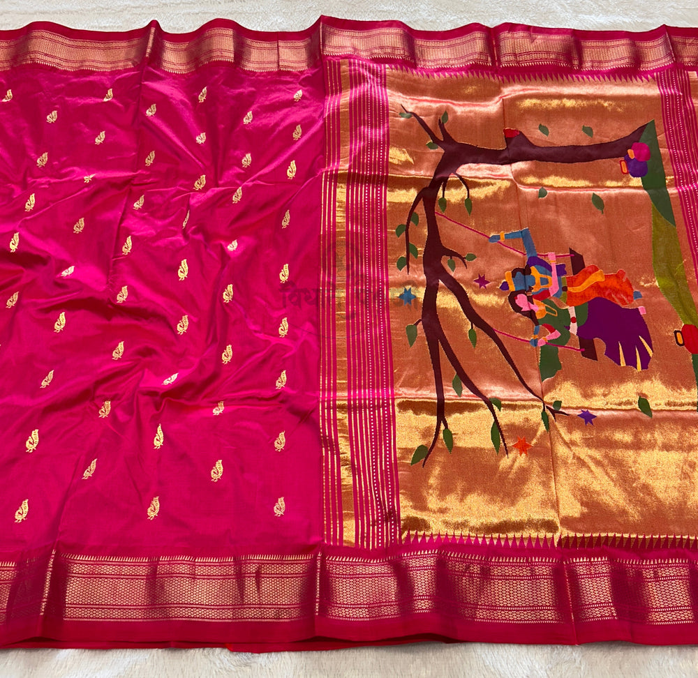 Handloom Pure Silk Designer Pallu Paithani Saree - Radha Krishna