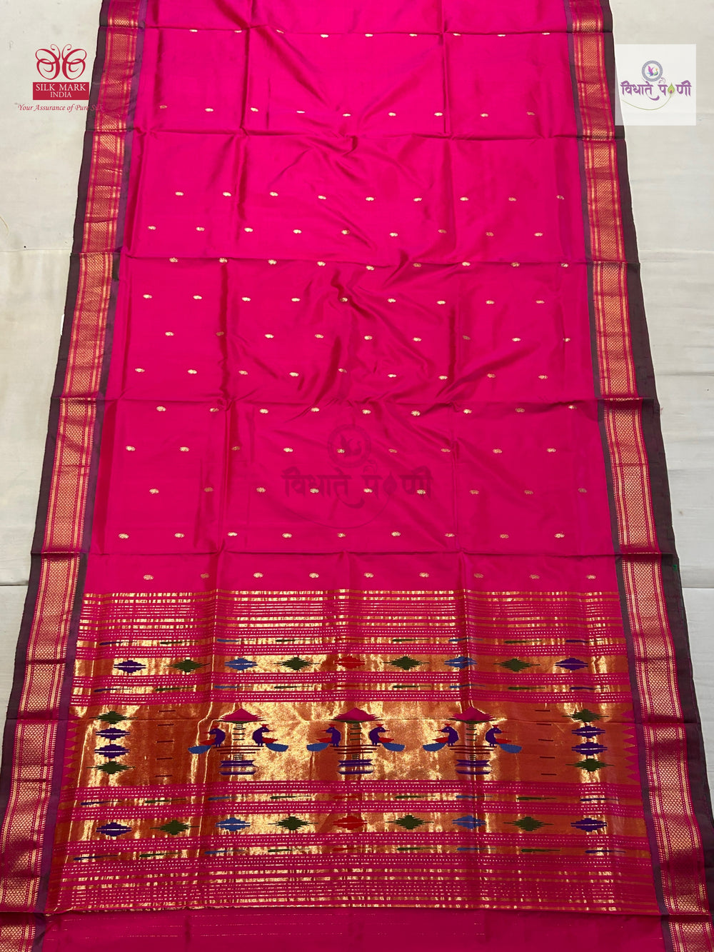Handloom Pure Silk Single Pallu Paithani Saree- Hot Pink