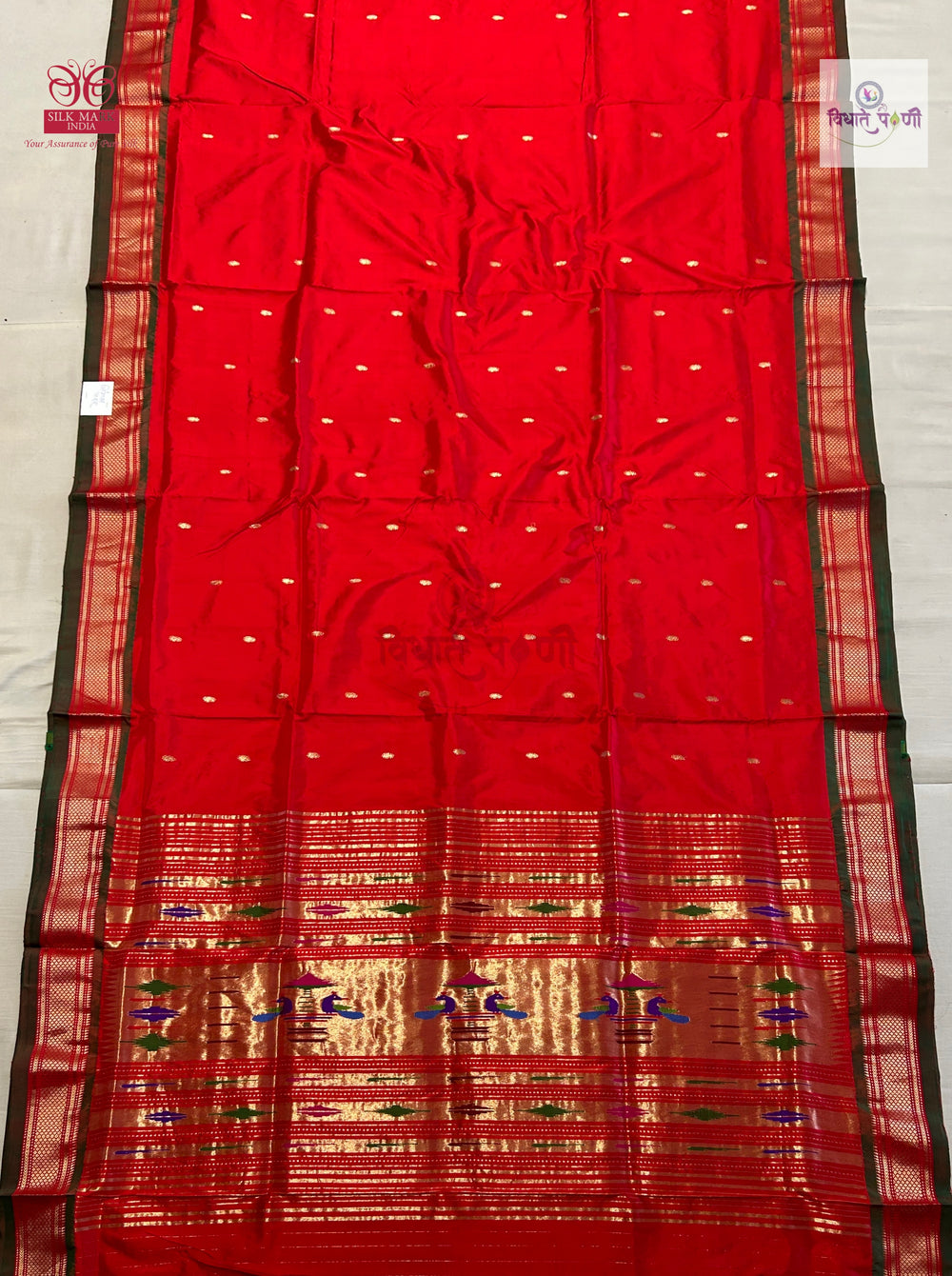 Handloom Pure Silk Single Pallu Paithani Saree- Red