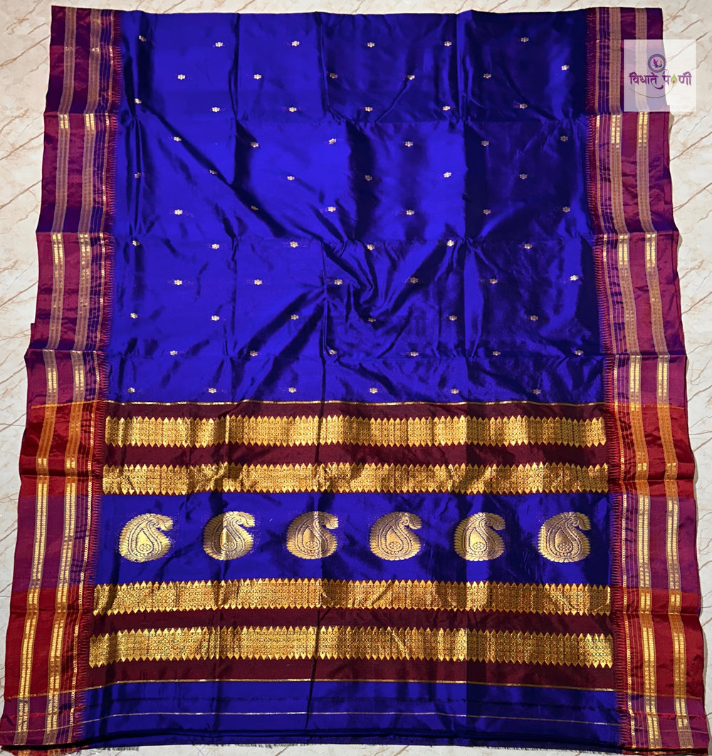 Narayanpeth Single Ply Pure Silk Saree - Blue