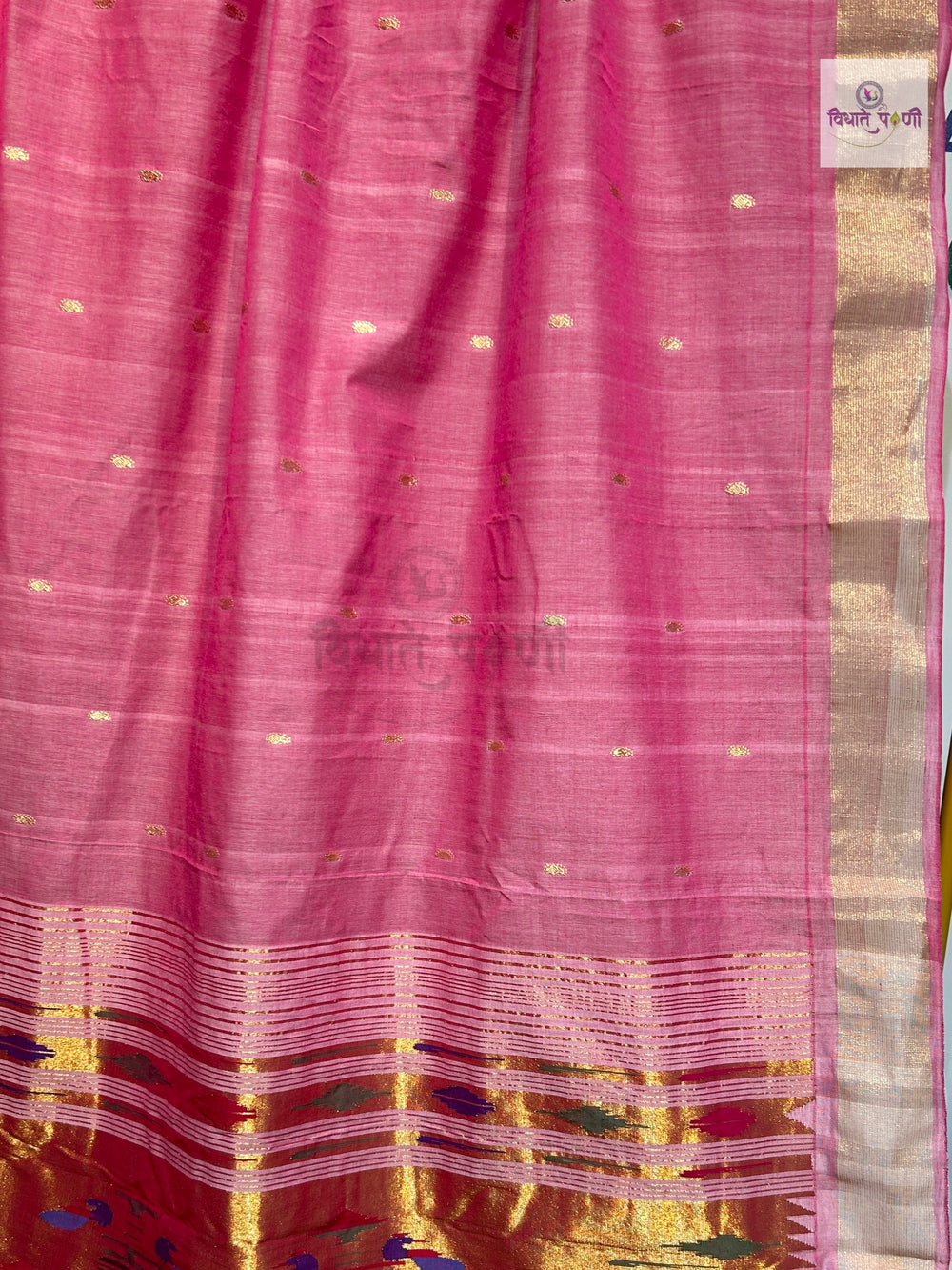 Handloom Pure Cotton Paithani Saree - Double Pallu - FuchsiaPink