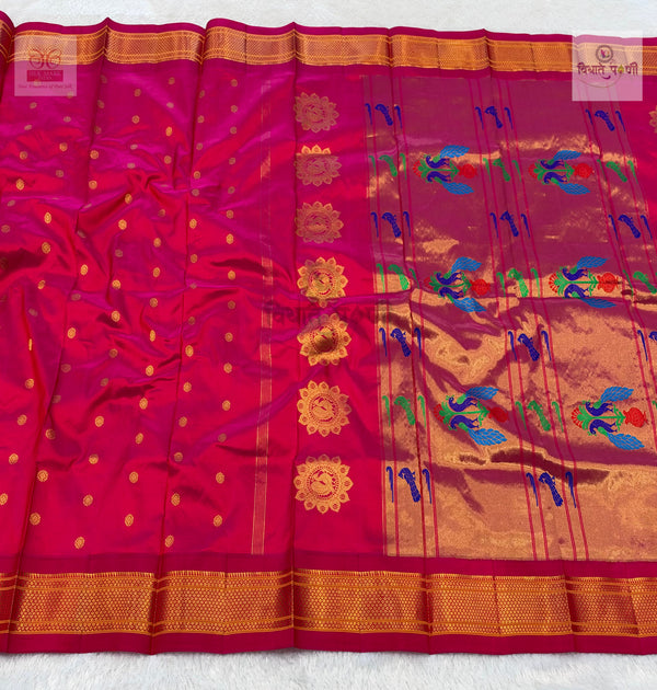 Handloom Pure Silk Kalanjali Paithani Saree- Red Pink Mix