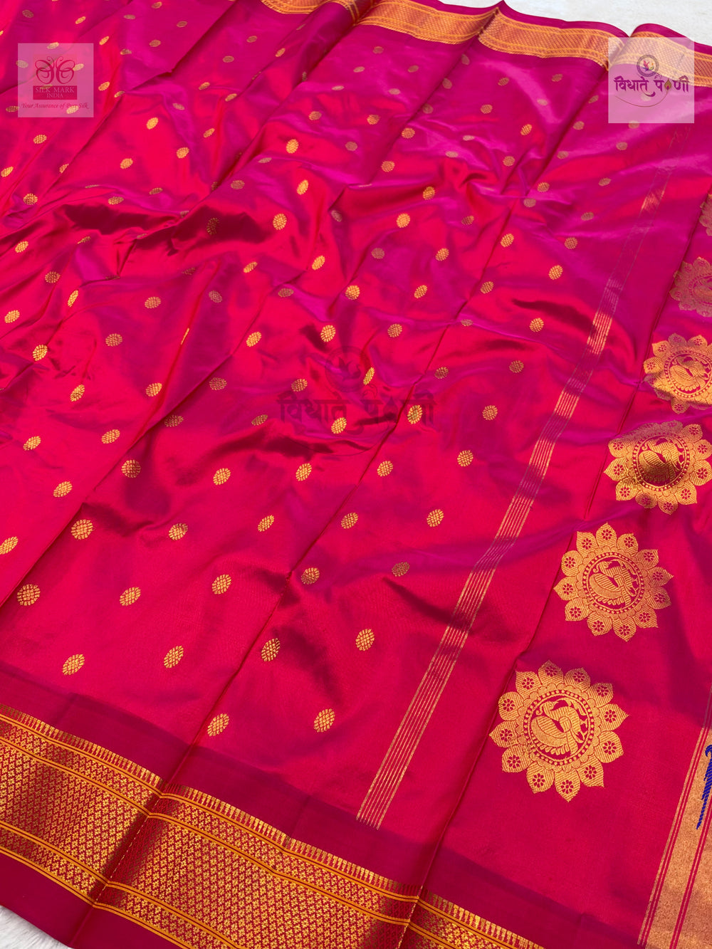 Handloom Pure Silk Kalanjali Paithani Saree- Red Pink Mix