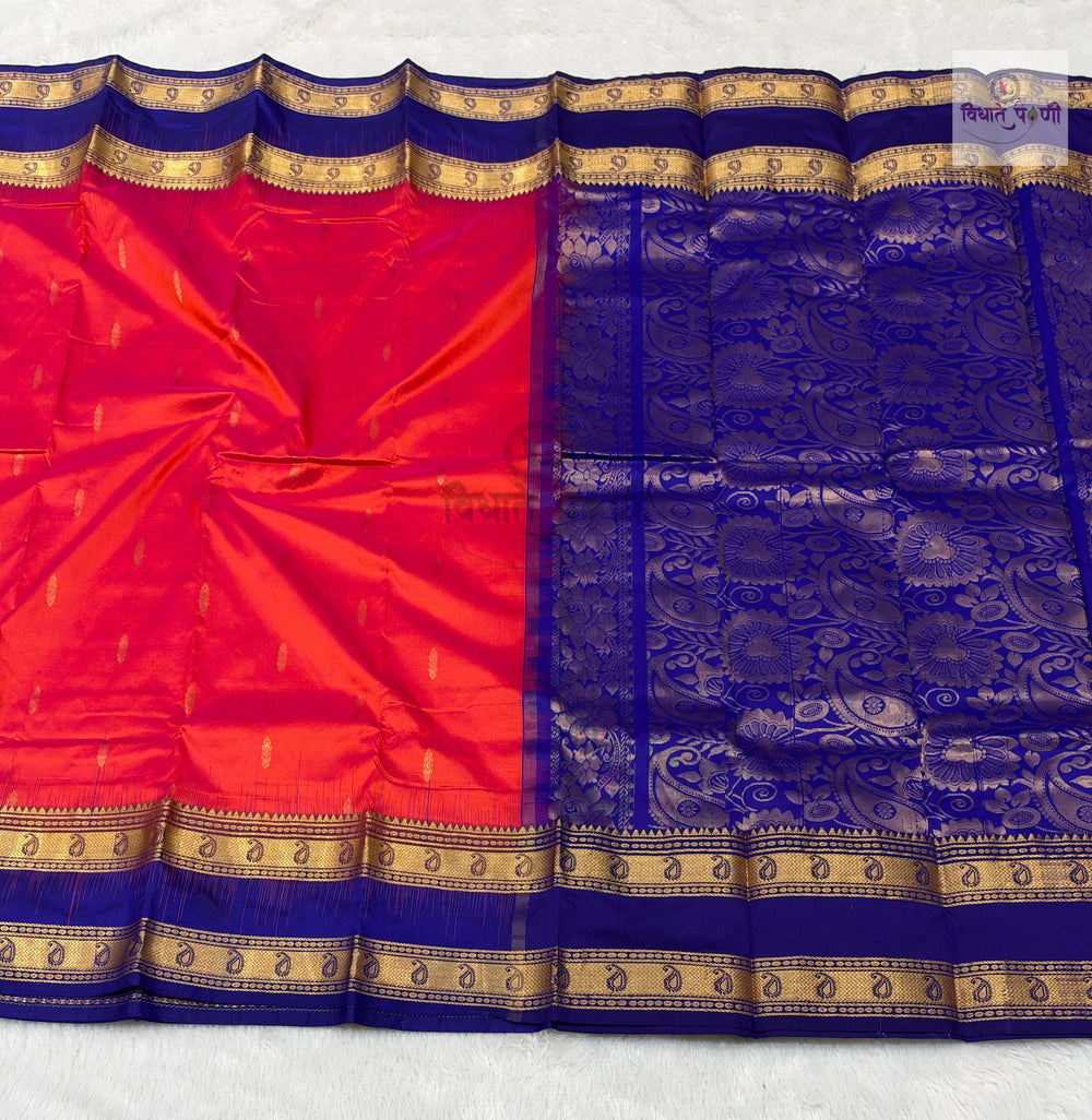 Kanjivaram Pure Silk Saree- Orange Pink Mix