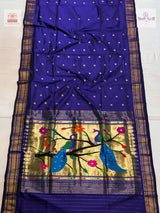 Handloom Pure Silk Chandrakor Butta Paithani Saree - Black by Purple — full saree — Vidhate Paithani, Yeola