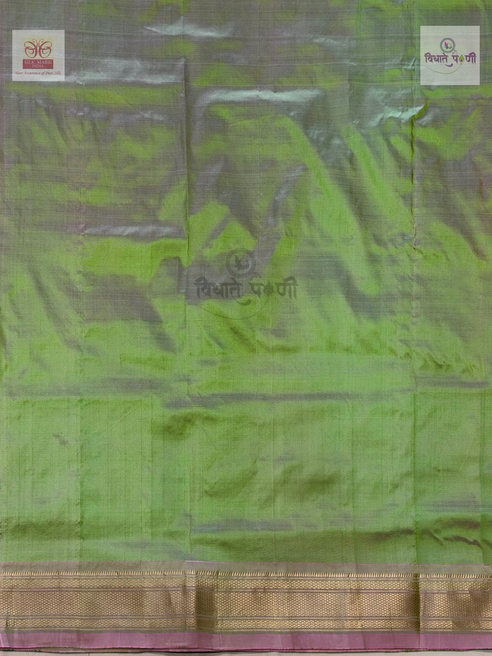 Handloom Pure Silk Chandrakor Butta Paithani Saree - Pista Green — border close-up — Vidhate Paithani, Yeola