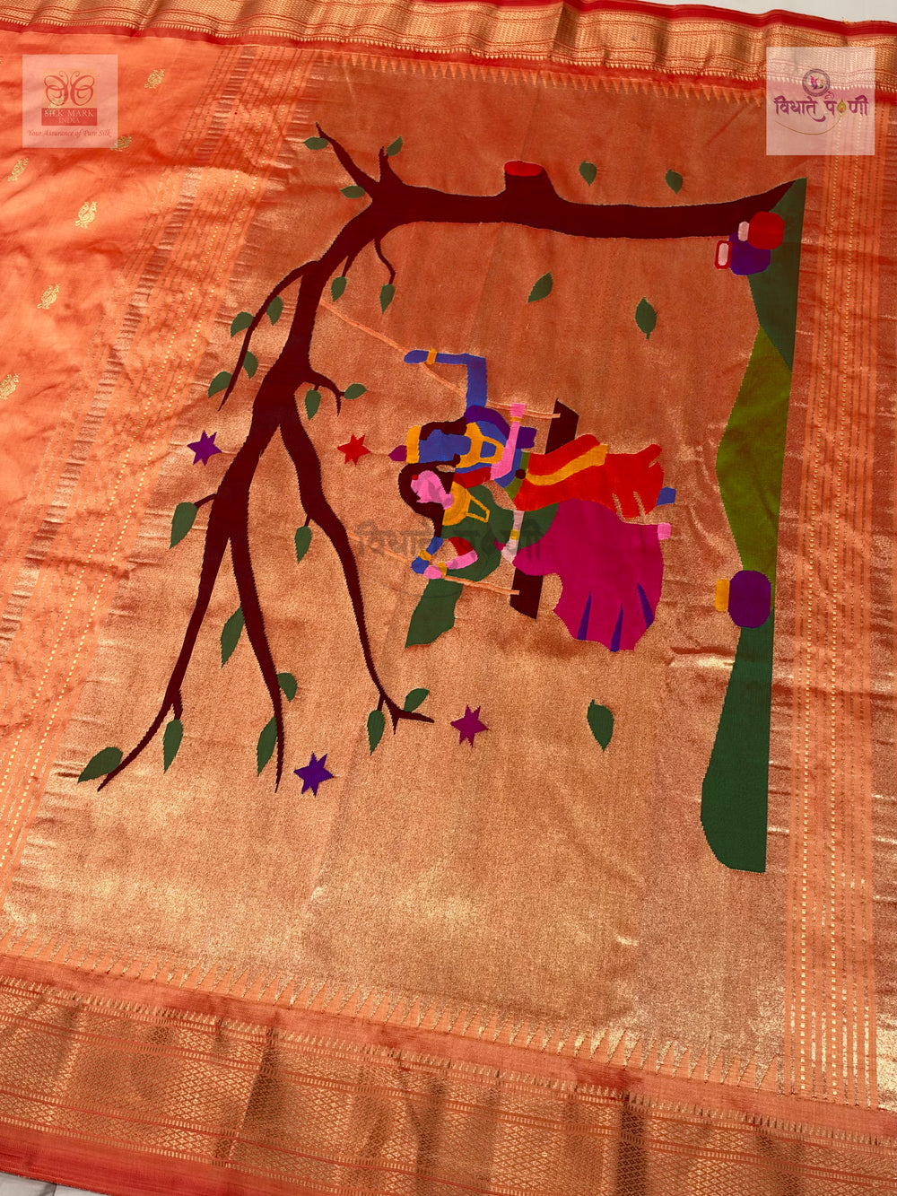 Handloom Pure Silk Designer Pallu Paithani Saree - Radha Krishna