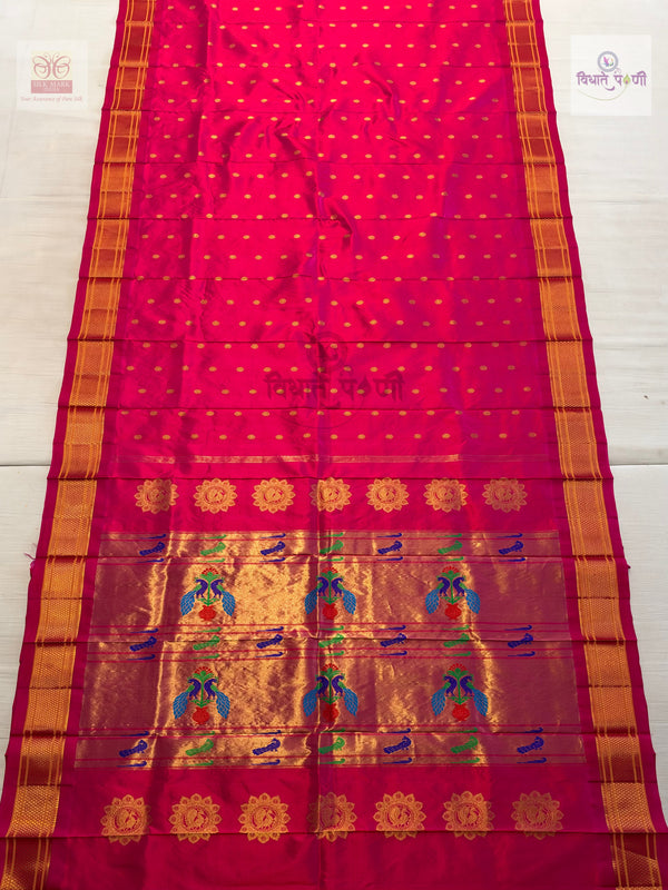 Handloom Pure Silk Kalanjali Paithani Saree- Red Pink Mix