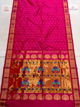 Handloom Pure Silk Kalanjali Paithani Saree- Hot Pink — full saree — Vidhate Paithani, Yeola