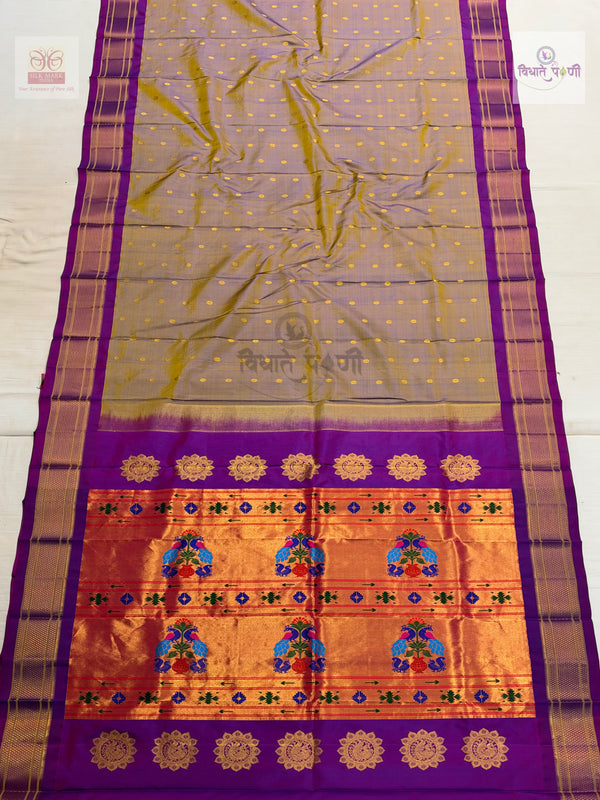 Handloom Pure Silk Kalanjali Paithani Saree- Two Tone — full saree — Vidhate Paithani, Yeola