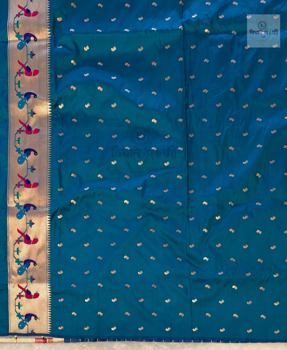 Brocade Soft Silk Paithani Saree- Peacock Blue