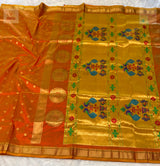 Powerloom Pure Silk Kalanjali Paithani Saree - Orange Yellow Mix — full saree — Vidhate Paithani