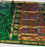 Powerloom Pure Silk Kalanjali Paithani Saree - Bottle Green — full saree — Vidhate Paithani