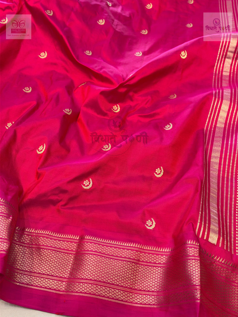 Handloom Pure Silk All Over Chandrakor Butta Paithani Saree - Glossy Pink