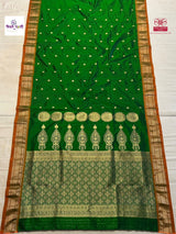 Bottle Green Vintage Handloom Pure Silk Chandrakor Paithani Saree — full saree draped and laid flat — Vidhate Paithani, Yeola