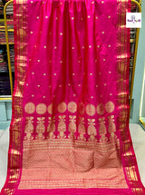 Rani Pink Vintage Handloom Pure Silk Chandrakor Paithani Saree — full saree draped and laid flat — Vidhate Paithani, Yeola