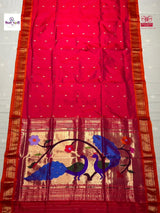 Handloom Pure Silk Paithani Saree - Designer Pallu - 4 — full saree draped and laid flat — Vidhate Paithani, Yeola