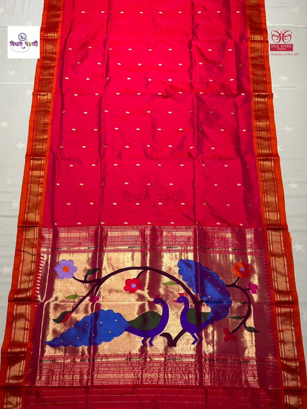 Handloom Pure Silk Paithani Saree - Designer Pallu - 4