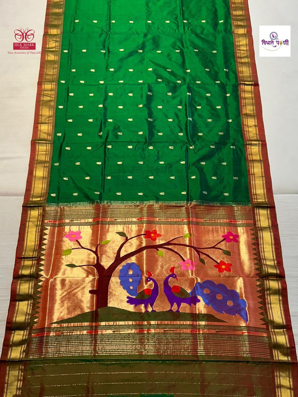 Handloom Pure Silk Paithani Saree - Designer Pallu - 5