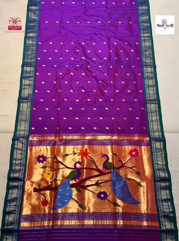 Handloom Pure Silk Paithani Saree - Designer Pallu - 8