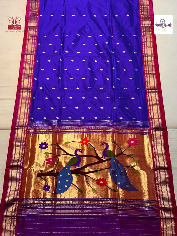 Handloom Pure Silk Paithani Saree - Designer Pallu - 3