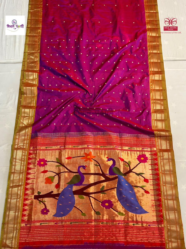 Handloom Pure Silk Paithani Saree - Designer Pallu - 1