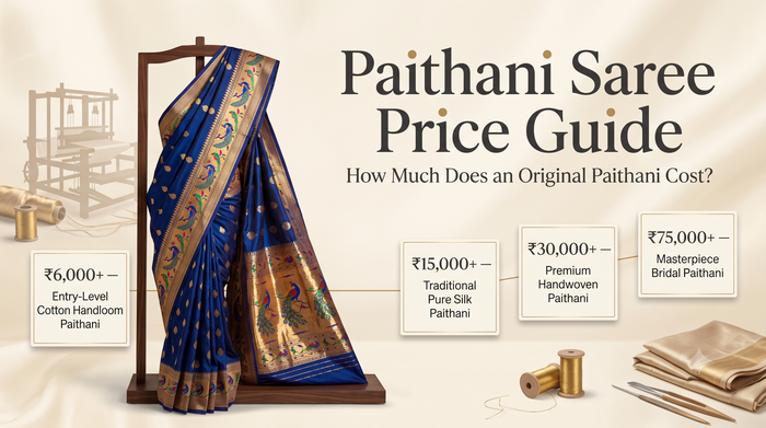 Paithani saree price guide — cotton handloom, pure silk, premium handwoven and bridal Paithani price ranges
