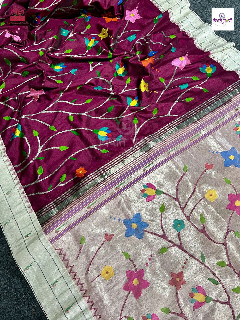 Handloom Pure Silk All Over Brocade Paithani Saree- Wine