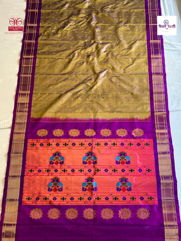 Handloom Pure Silk Kalanjali Paithani Saree- Golden Purple Mix