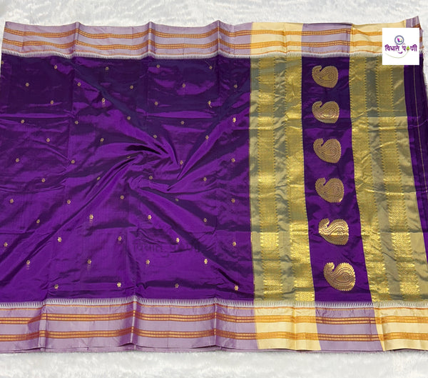 Narayanpeth Single Ply Pure Silk Saree - Purple