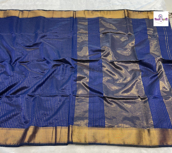 Handloom Pure Silk by Cotton Maheshwari Sarees- Chex — border close-up — Vidhate Paithani, Yeola