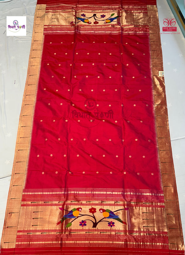 Munia Border Paithani Dupatta - Red Pink Mix