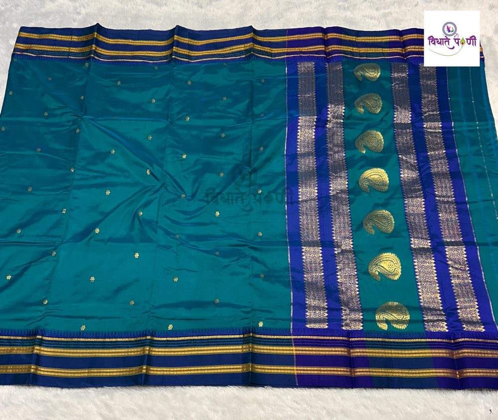 Narayanpeth Single Ply Pure Silk Saree - Sea Blue